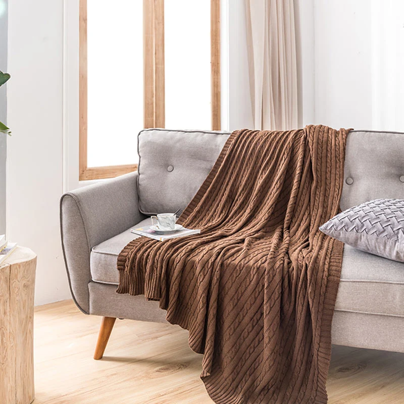 Ownkoti Einfarbige Sofa-Strickdecke aus Baumwolle