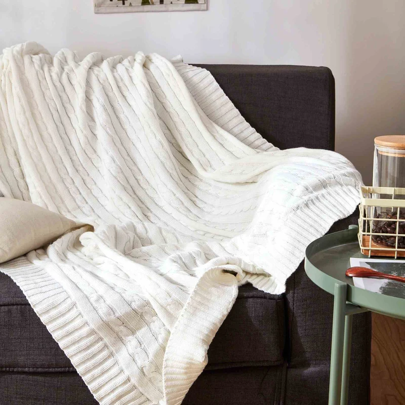 Ownkoti Einfarbige Sofa-Strickdecke aus Baumwolle