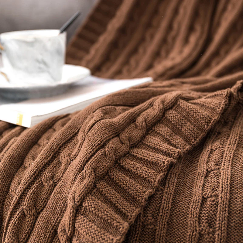 Ownkoti Einfarbige Sofa-Strickdecke aus Baumwolle