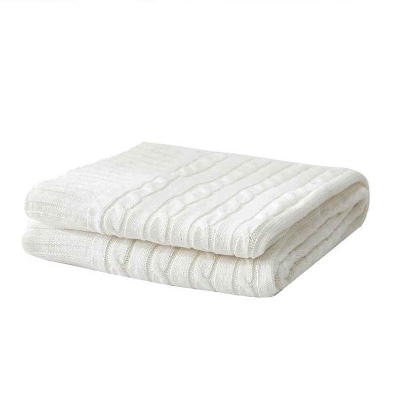 Ownkoti Einfarbige Sofa-Strickdecke aus Baumwolle
