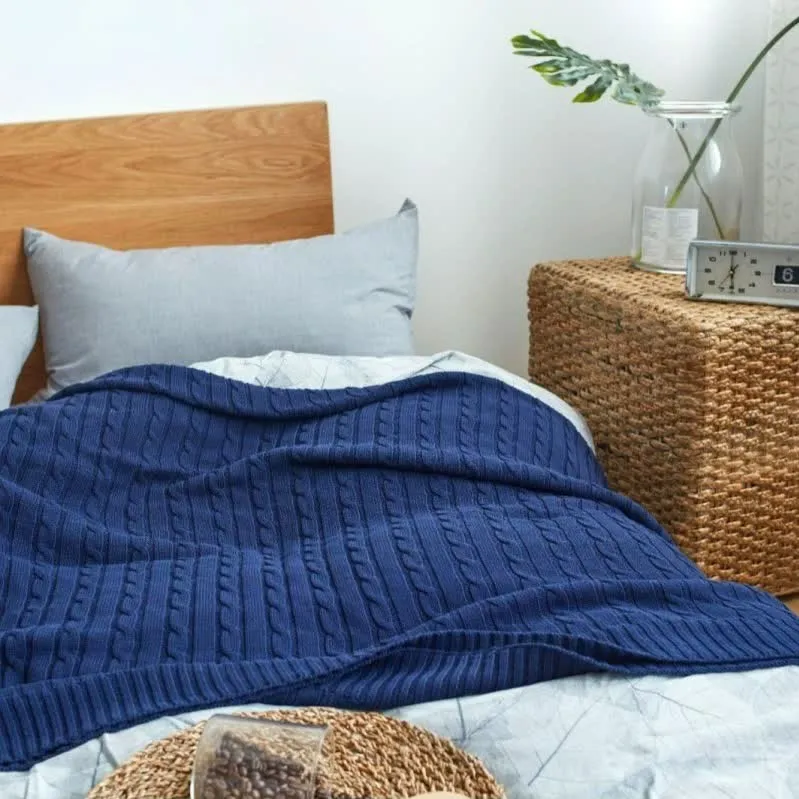 Ownkoti Einfarbige Sofa-Strickdecke aus Baumwolle