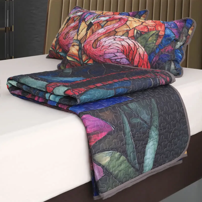 Gestepptes Bettwäscheset im tropischen Flamingo-Stil (3-teilig)