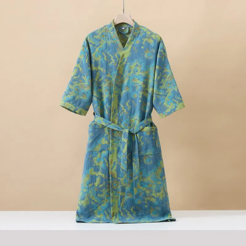 Doppellagiger Kimono-Bademantel aus Jacquard-Gaze