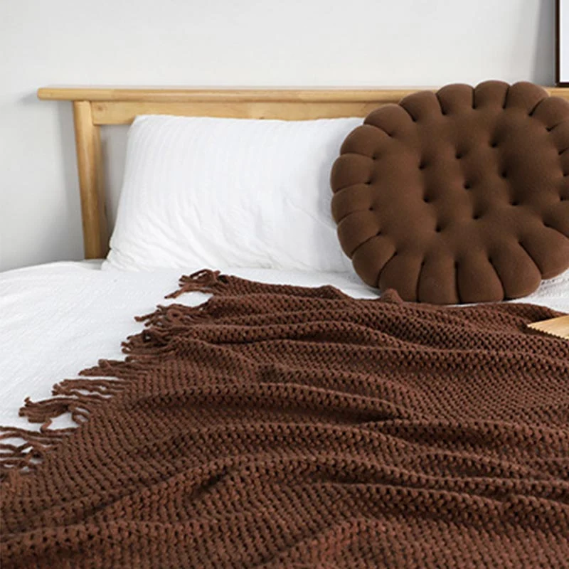 Ownkoti – Schlichte, einfarbige Strickdecke mit Quasten