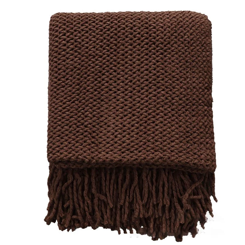 Ownkoti – Schlichte, einfarbige Strickdecke mit Quasten
