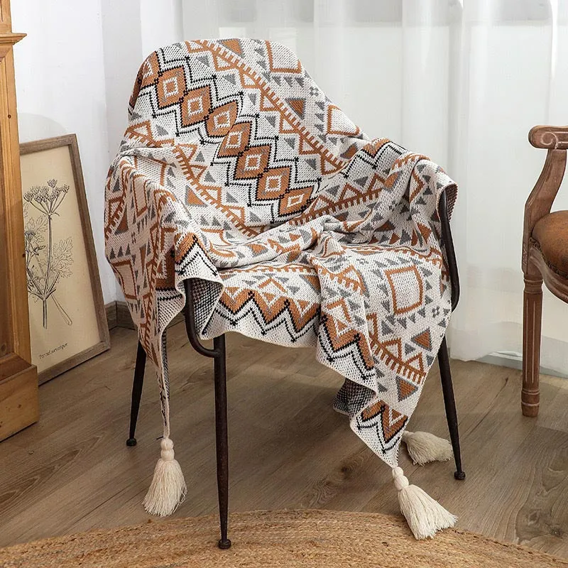 Ownkoti Gemütliche Strickdecke mit Quastenmuster