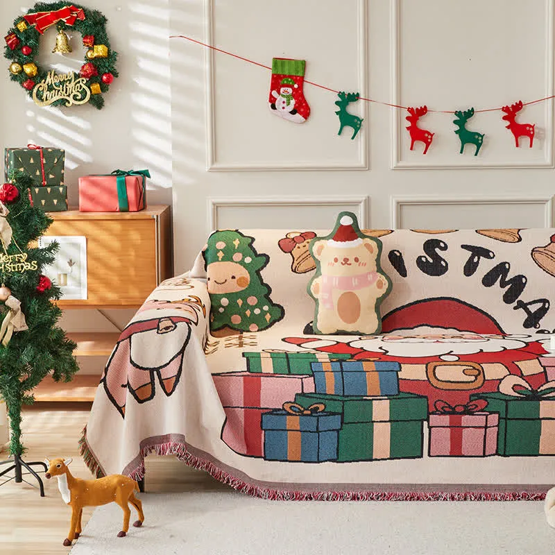 Weihnachtlicher Wendbarer Sofaschoner aus Baumwollleinen