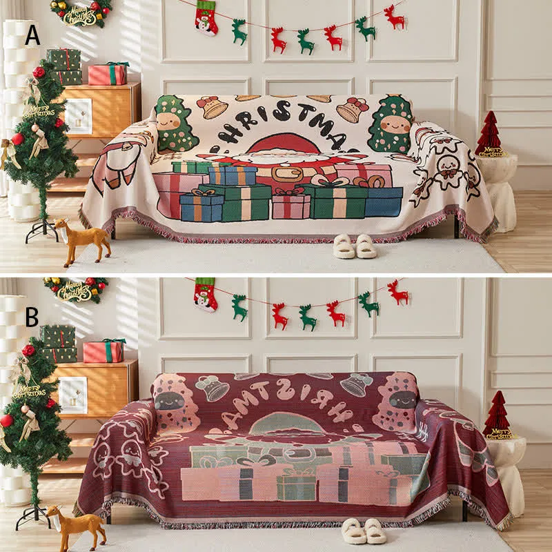 Weihnachtlicher Wendbarer Sofaschoner aus Baumwollleinen