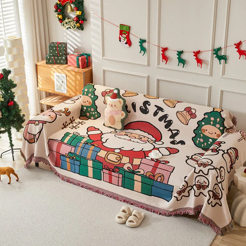 Weihnachtlicher Wendbarer Sofaschoner aus Baumwollleinen