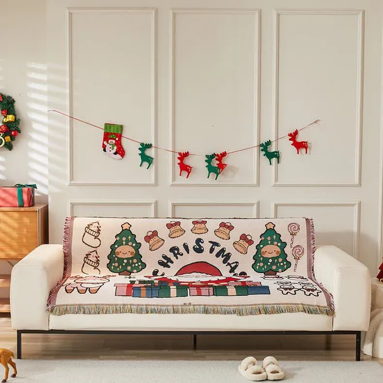 Weihnachtlicher Wendbarer Sofaschoner aus Baumwollleinen