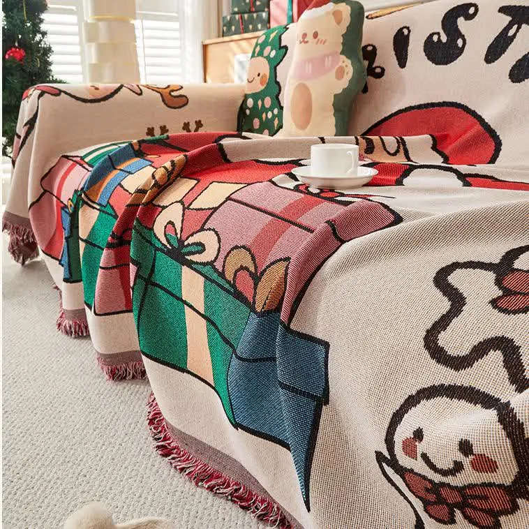 Weihnachtlicher Wendbarer Sofaschoner aus Baumwollleinen
