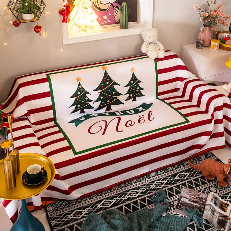 Gestreifte Sofadecke mit Weihnachtsbaum-Motiv, Sofabezug