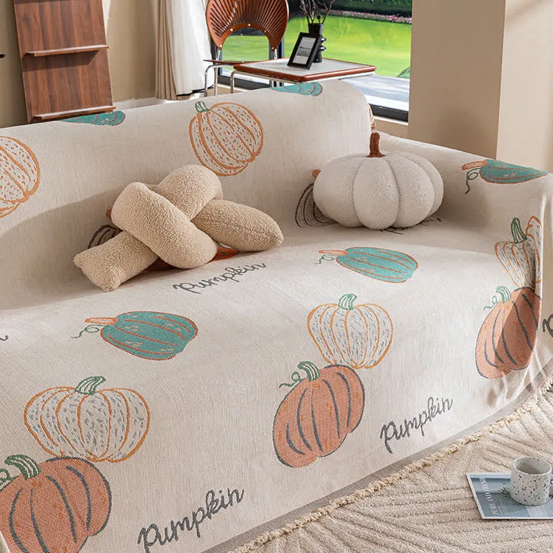 Chenille-Sofabezug mit Halloween-Kürbis