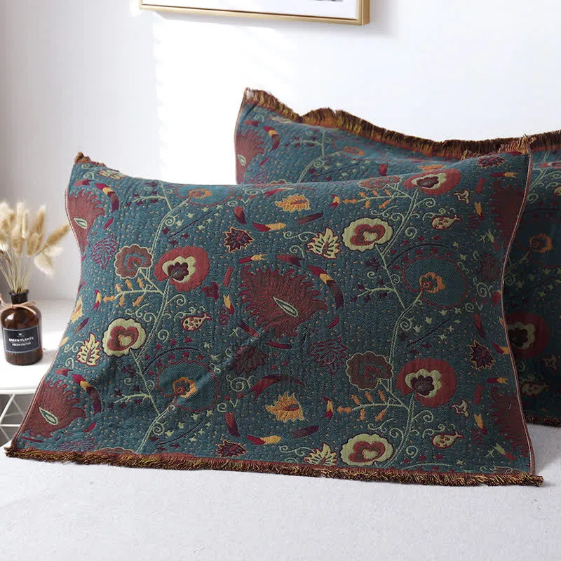 Baumwollgaze Vintage Blumenkissenhandtuch (2 STK.)