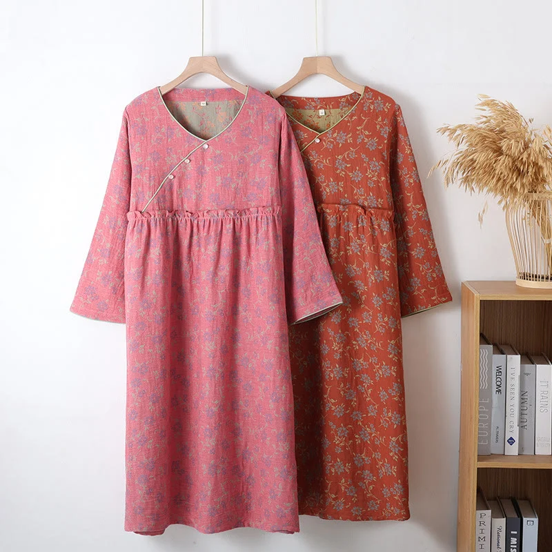 Garngefärbtes Nachthemd aus weicher Jacquard-Baumwolle