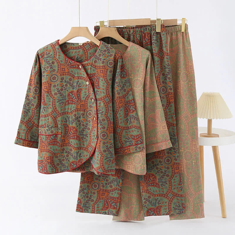 Loungewear-Set mit Rundhalsausschnitt und Vintage-Jacquardmuster