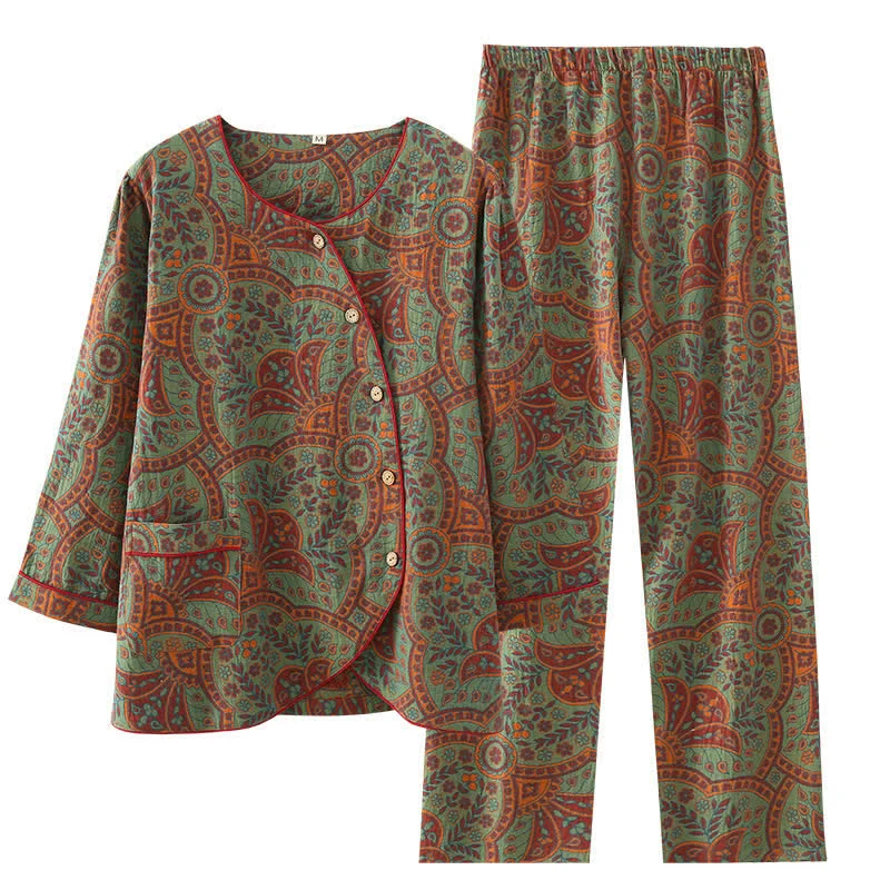 Loungewear-Set mit Rundhalsausschnitt und Vintage-Jacquardmuster