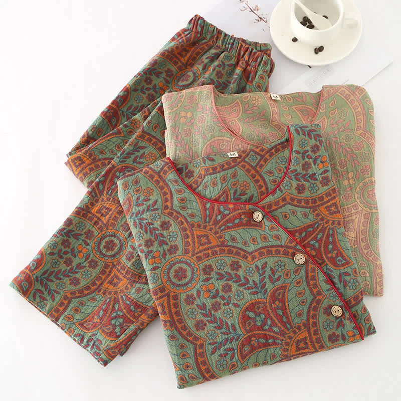 Loungewear-Set mit Rundhalsausschnitt und Vintage-Jacquardmuster