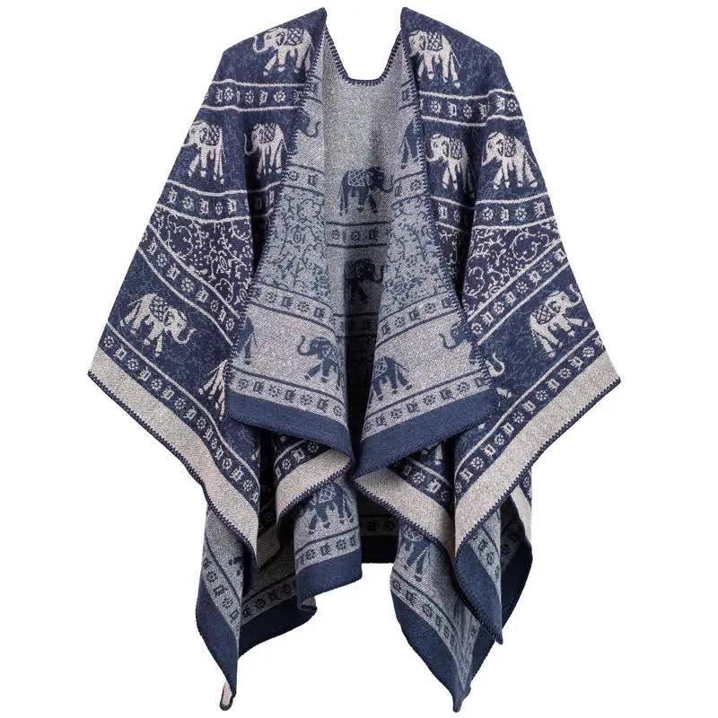 Jacquard-Elefanten-Strickschal aus Acryl