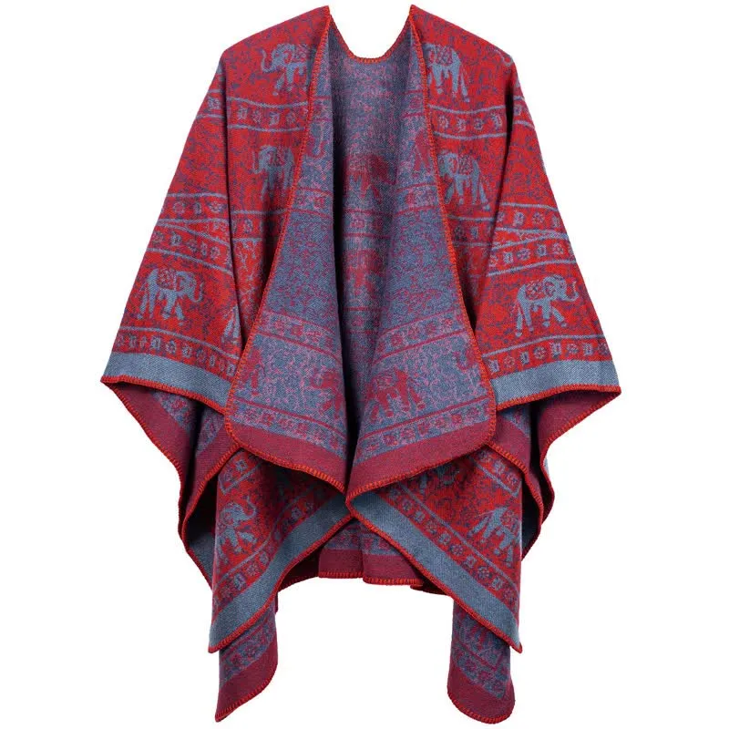 Jacquard-Elefanten-Strickschal aus Acryl