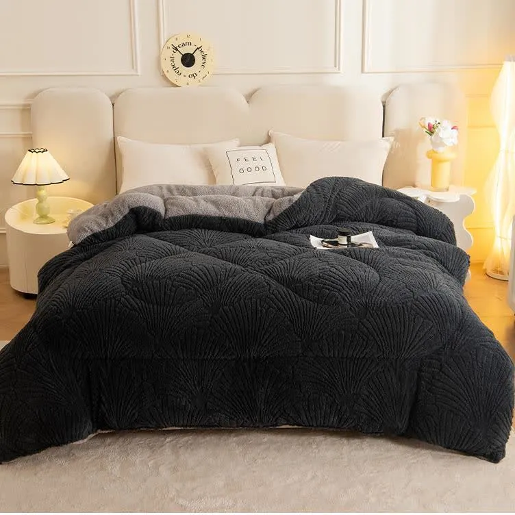 Sherpa-Jacquard-Decke mit Ginkgoblatt und Steppkern