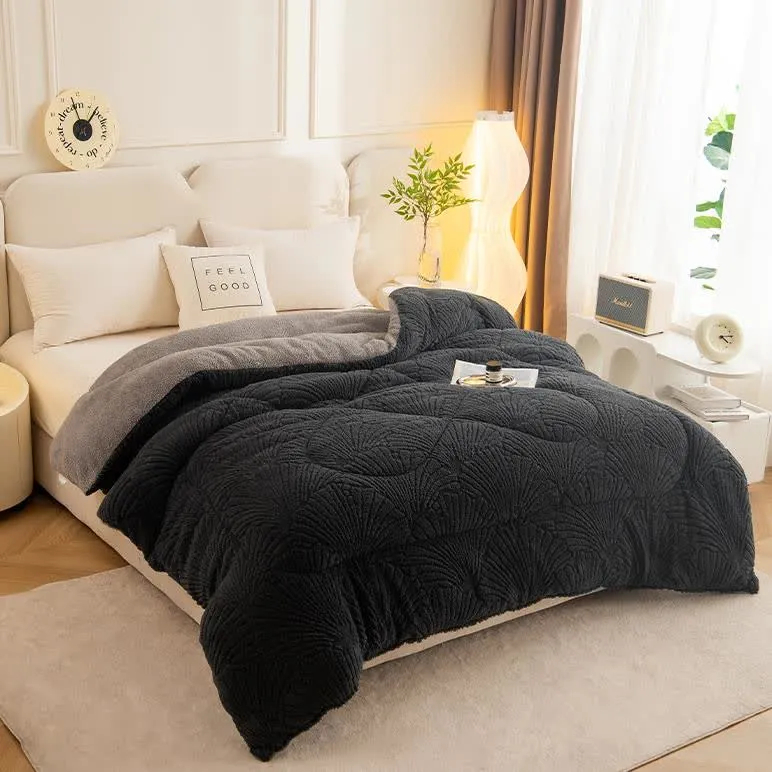 Sherpa-Jacquard-Decke mit Ginkgoblatt und Steppkern