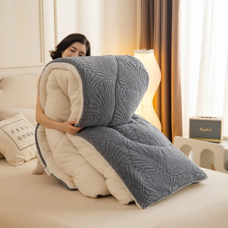 Sherpa-Jacquard-Decke mit Ginkgoblatt und Steppkern