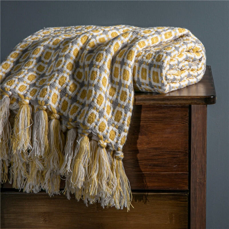 Ownkoti Gestrickte Sofadecke Couchdecke mit Quasten
