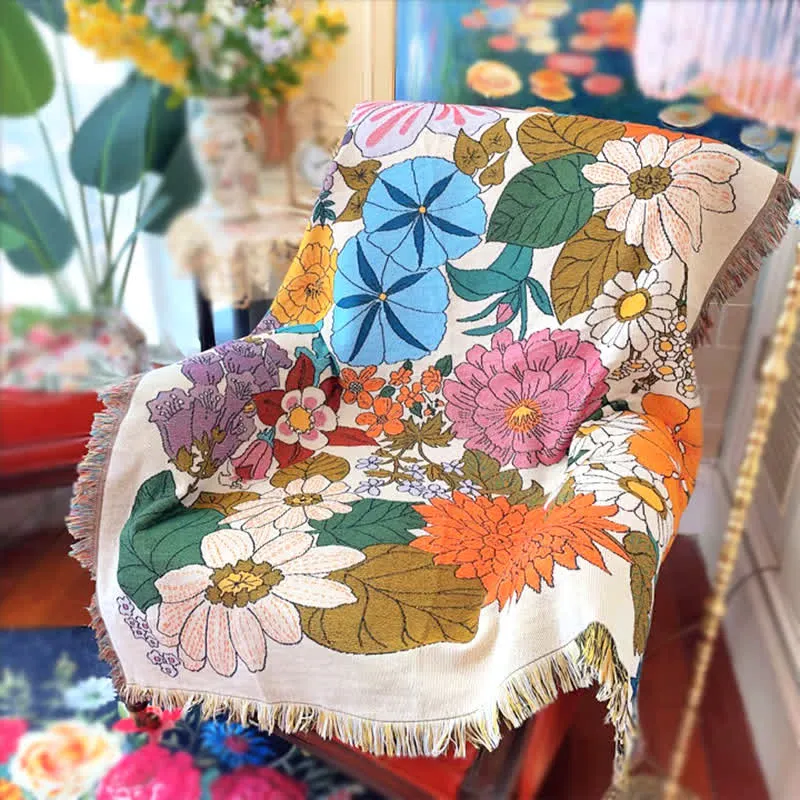 Bunte blühende Blumen Gobelin Sofadecke