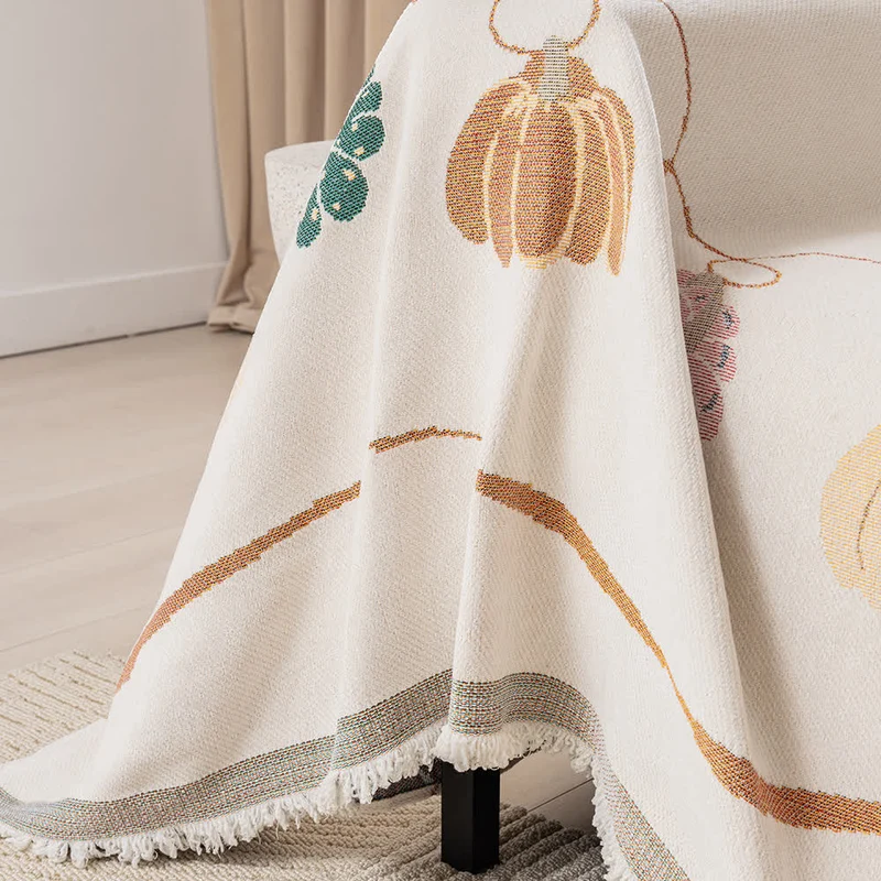 Rustikaler, rutschfester Sofabezug aus Chenille mit Kürbismotiv