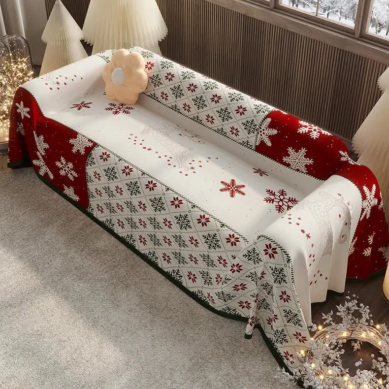 Chenille-Sofabezug mit weihnachtlichem Schneeflocken-Motiv