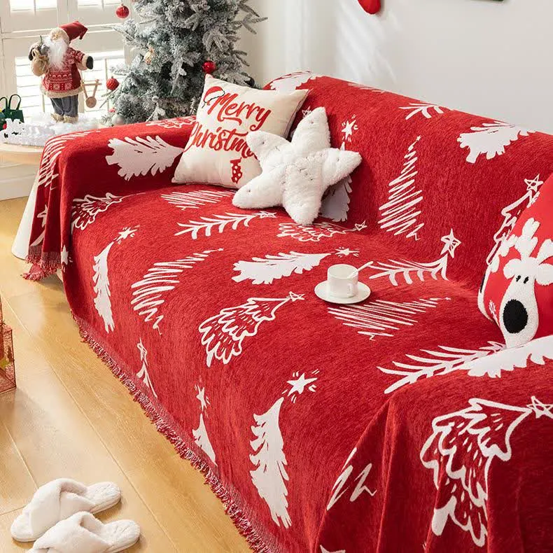 Wendbarer Sofaschoner aus Chenille mit Weihnachtsbaummotiv