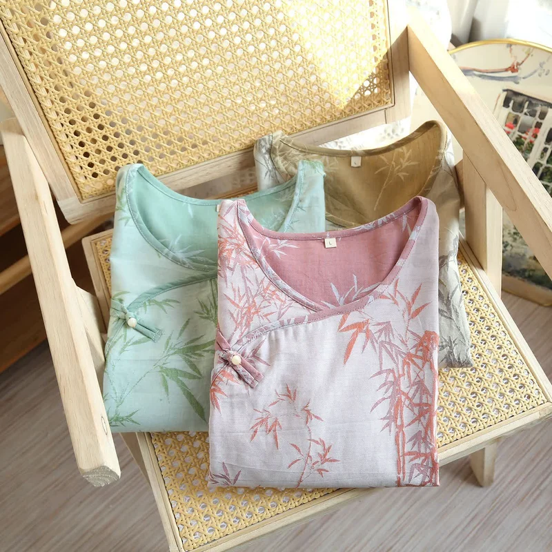 Vintage Jacquard Bambus Baumwollgaze Nachthemd