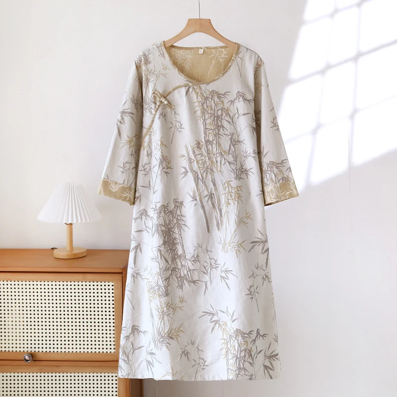 Vintage Jacquard Bambus Baumwollgaze Nachthemd
