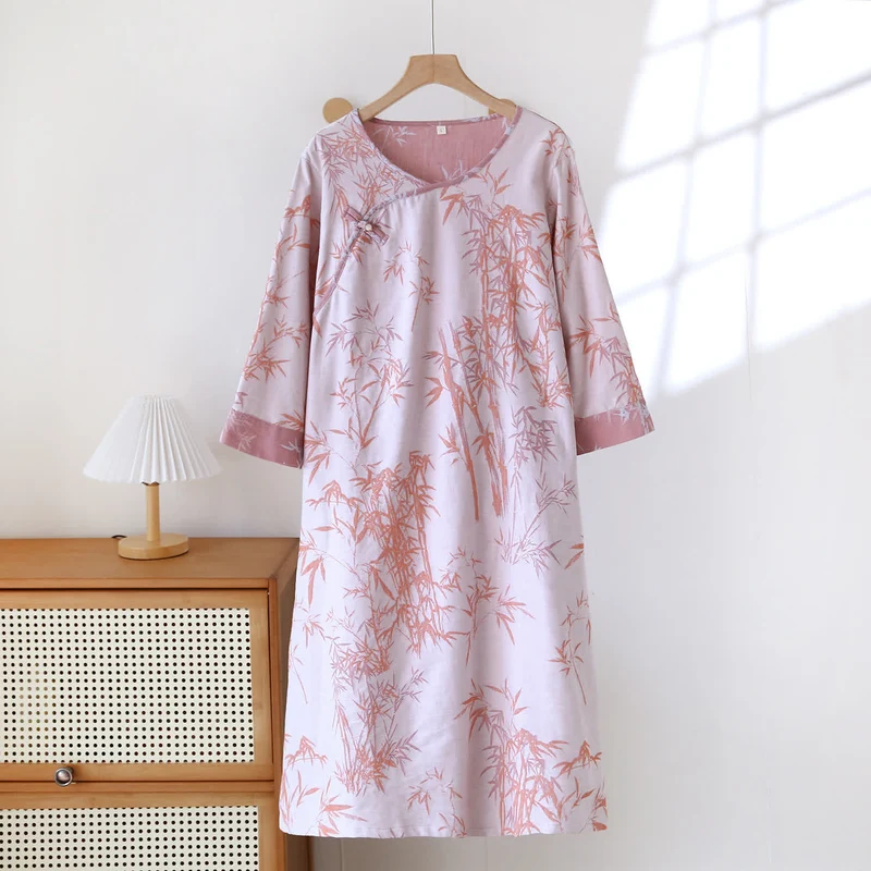 Vintage Jacquard Bambus Baumwollgaze Nachthemd
