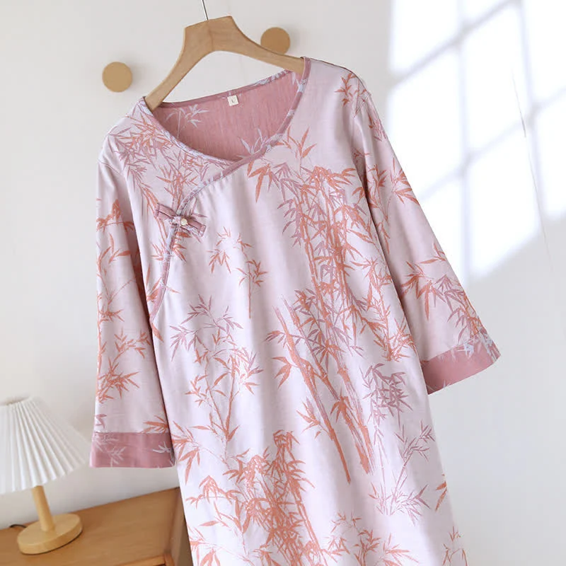 Vintage Jacquard Bambus Baumwollgaze Nachthemd