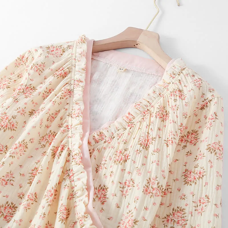Langärmliges Loungewear-Set aus Baumwoll-Doppelgaze mit Blumenmuster