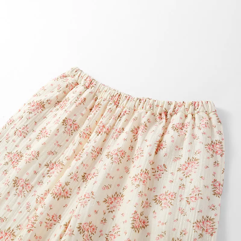 Langärmliges Loungewear-Set aus Baumwoll-Doppelgaze mit Blumenmuster