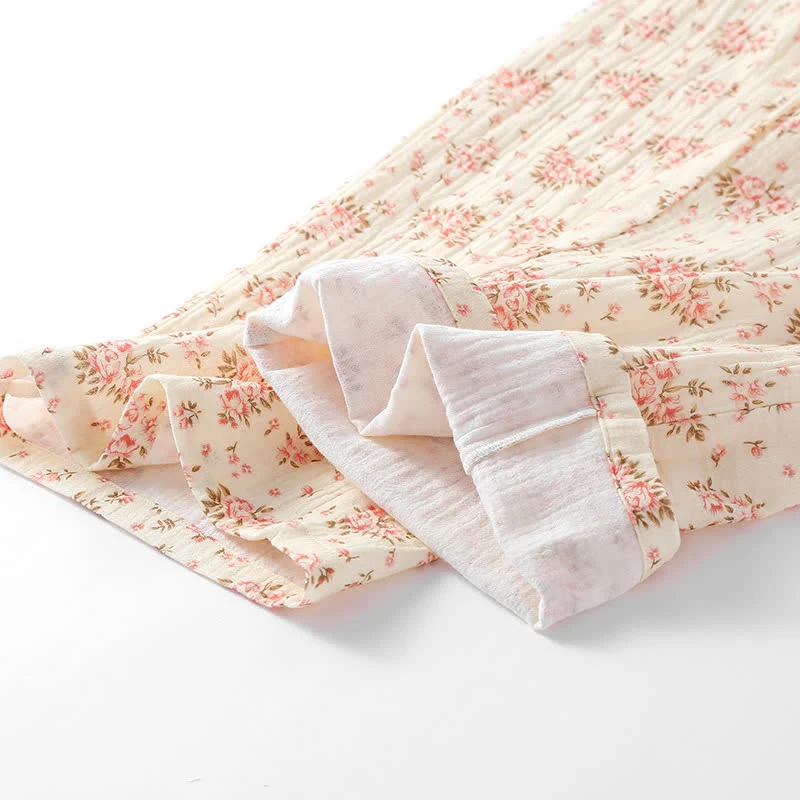 Langärmliges Loungewear-Set aus Baumwoll-Doppelgaze mit Blumenmuster