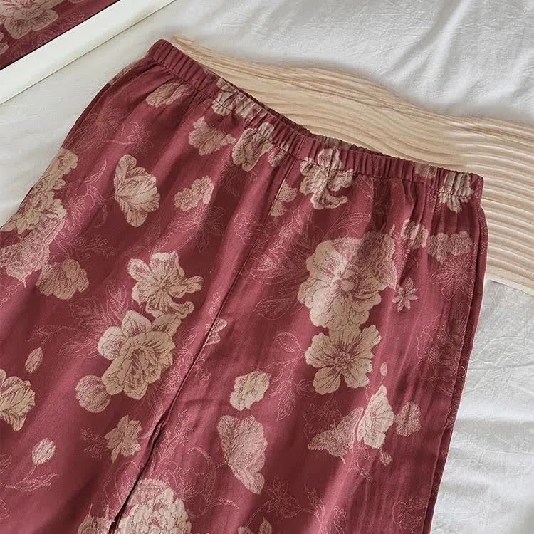 Nachtwäsche-Set aus Baumwollgaze-Jacquard mit Blumenmuster im Vintage-Stil