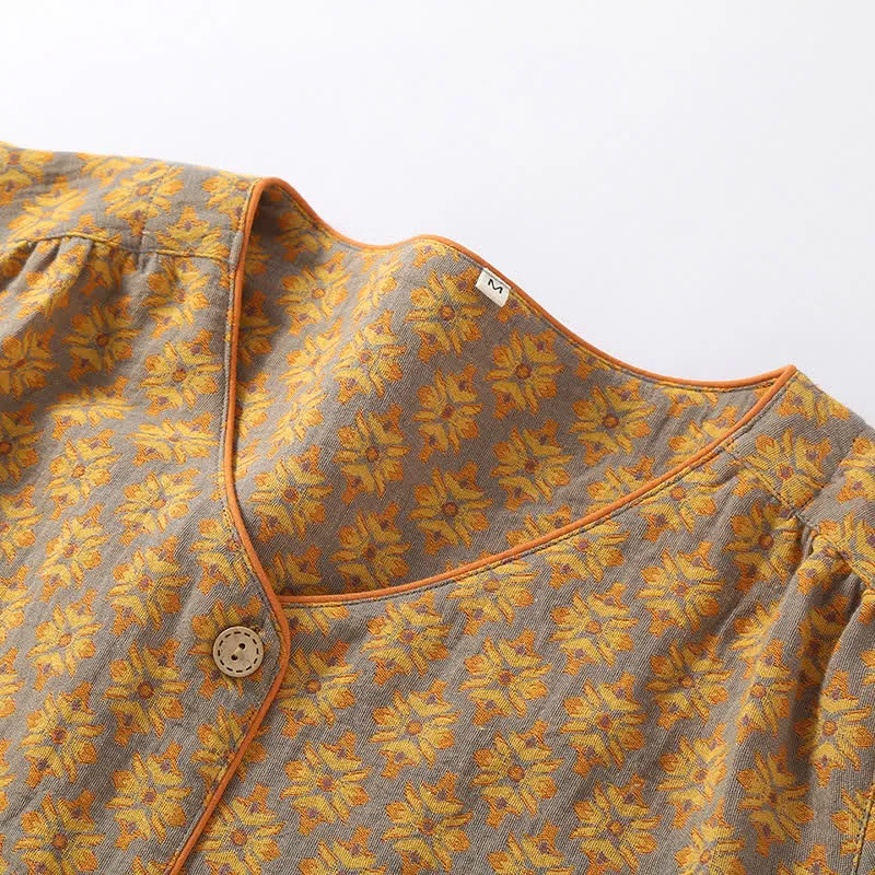 Pyjama-Set aus Baumwollgaze mit Vintage-Jacquardmuster und V-Ausschnitt