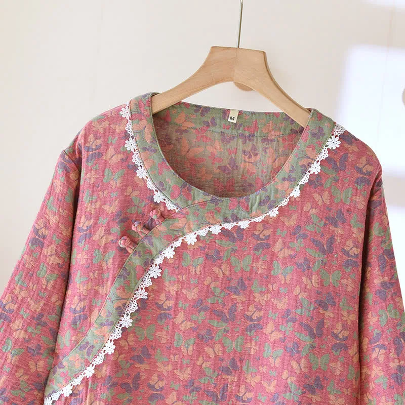 Jacquard-Nachthemd aus reiner Baumwolle mit Schmetterlingsmotiv