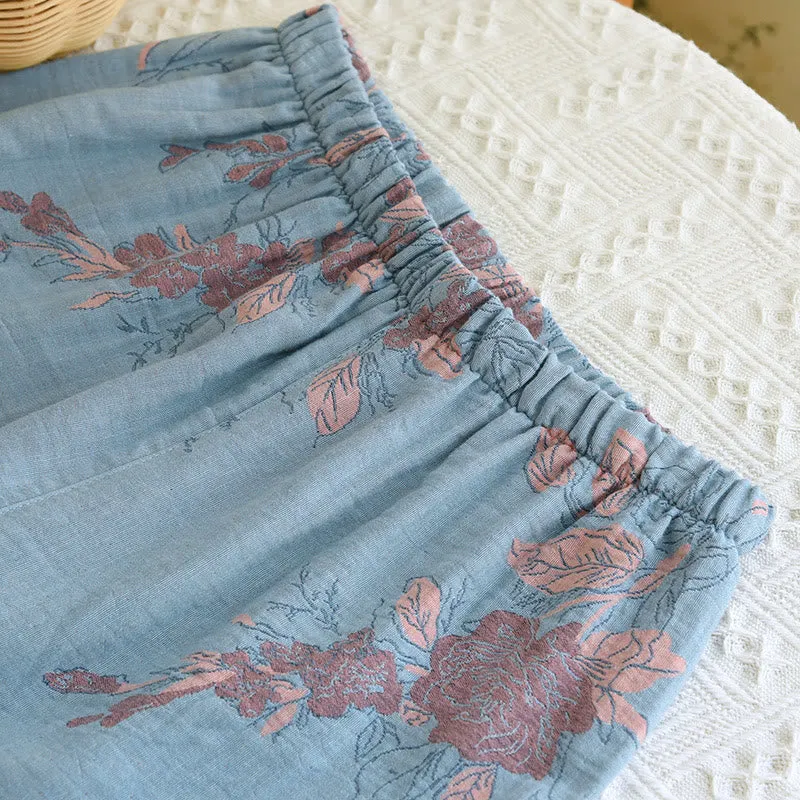 Loungewear-Set aus Baumwolle mit Rundhalsausschnitt und Blumenmuster im Jacquard-Stil