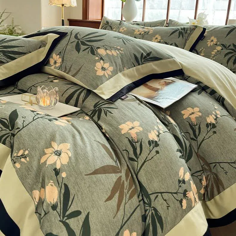 Bettwäscheset mit Blumenmuster aus gebürsteter Baumwolle (4-teilig)