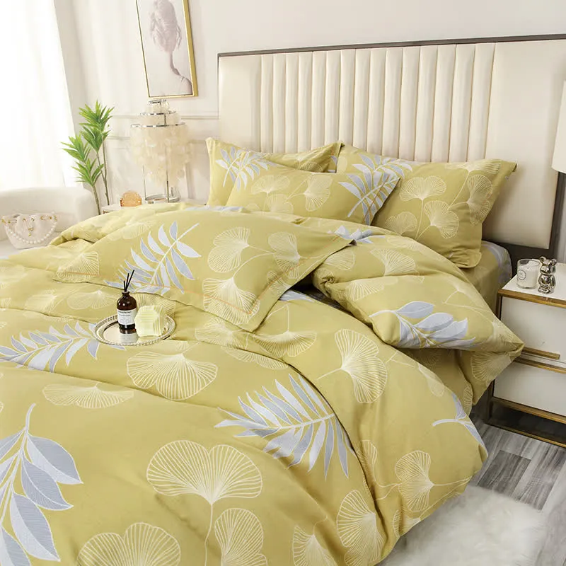 Weiches Bettwäscheset aus Baumwolle mit Ginkgoblättern (4-teilig)