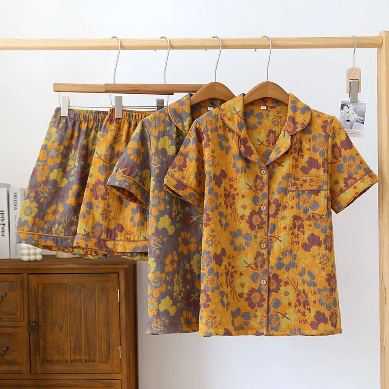 Pyjama-Set aus Baumwolle mit kurzen Ärmeln und Blumenmuster