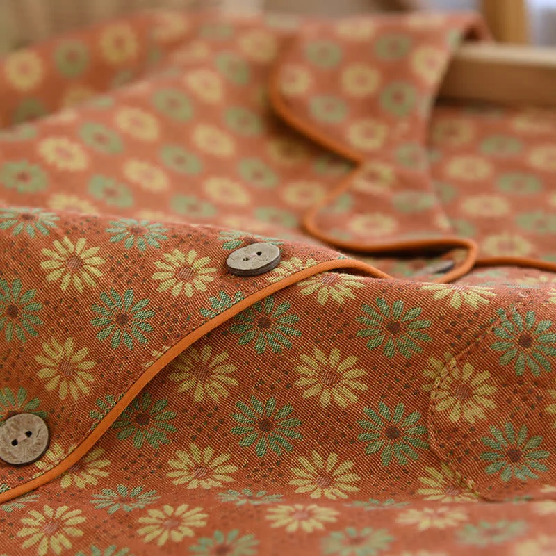 Jacquard Daisy Loungewear-Set aus reiner Baumwolle