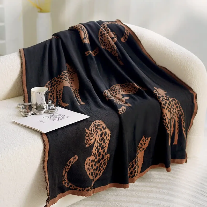 Retro Leopard Strick Sofadecke