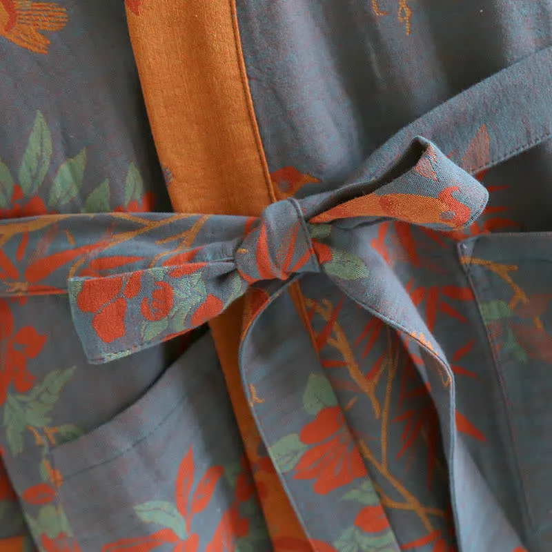 Jacquard-Bademantel im Retro-Stil aus Baumwollgaze im Pastoralstil