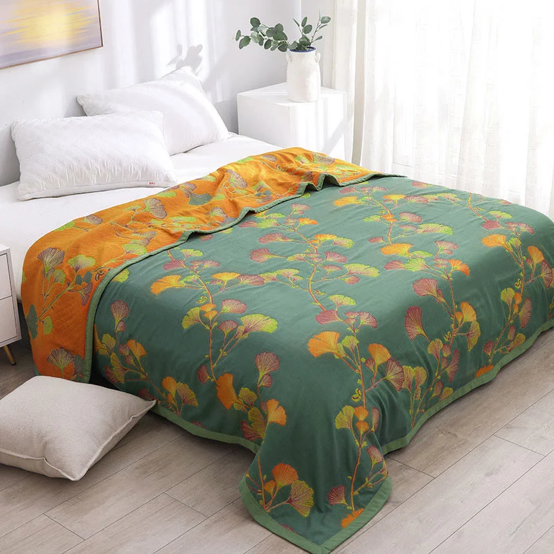 Wendesteppdecke aus Jacquard-Baumwolle mit Ginkgoblättern